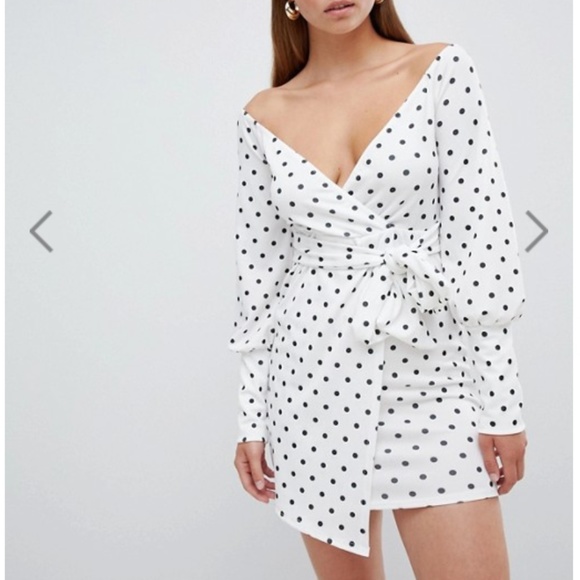 PrettyLittleThing Dresses & Skirts - PrettyLittleThing Polka Dot Bardot Wrap Dress